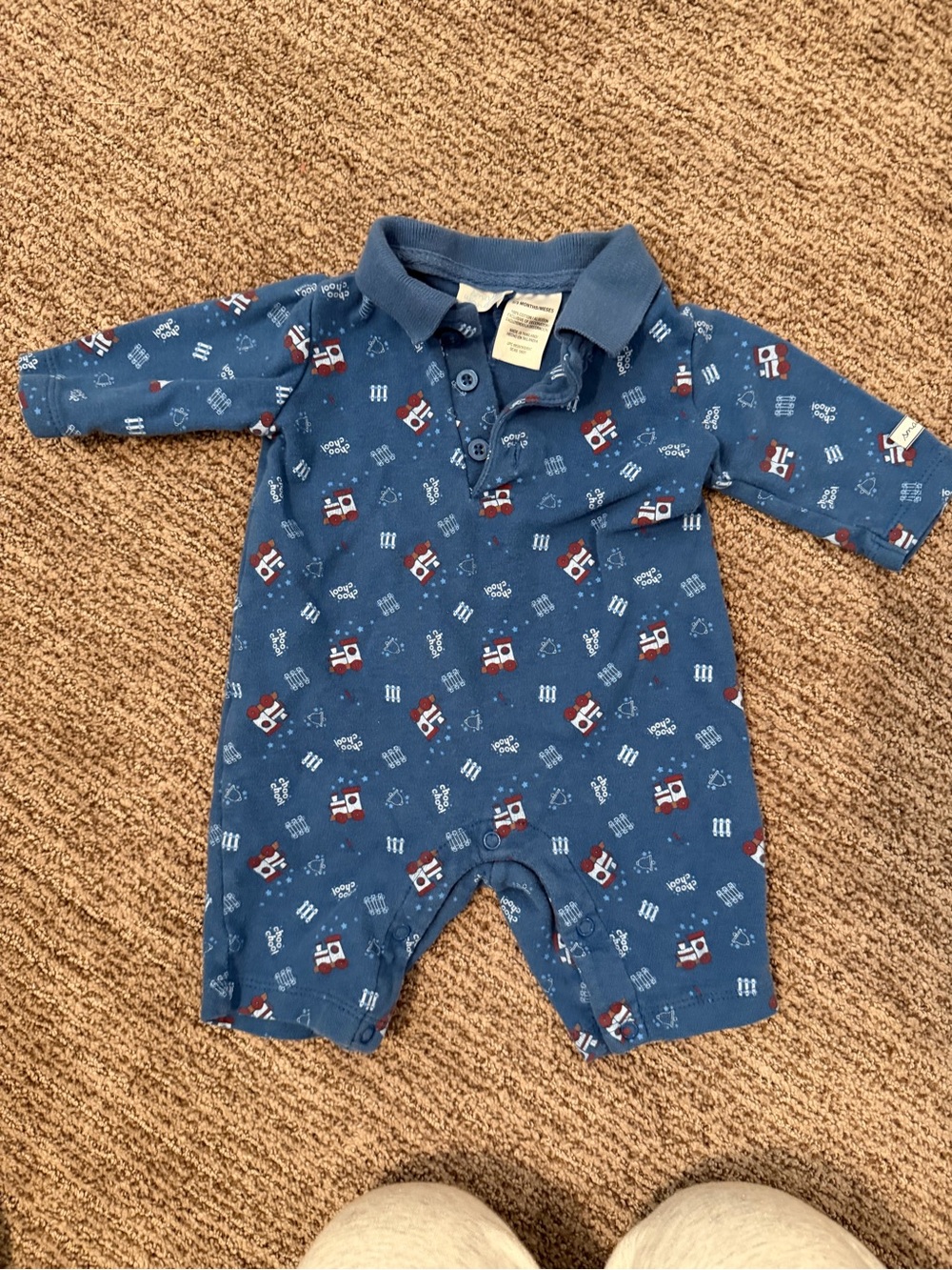 Blue Polo-Style Printed One-Piece Bodysuit for Kids